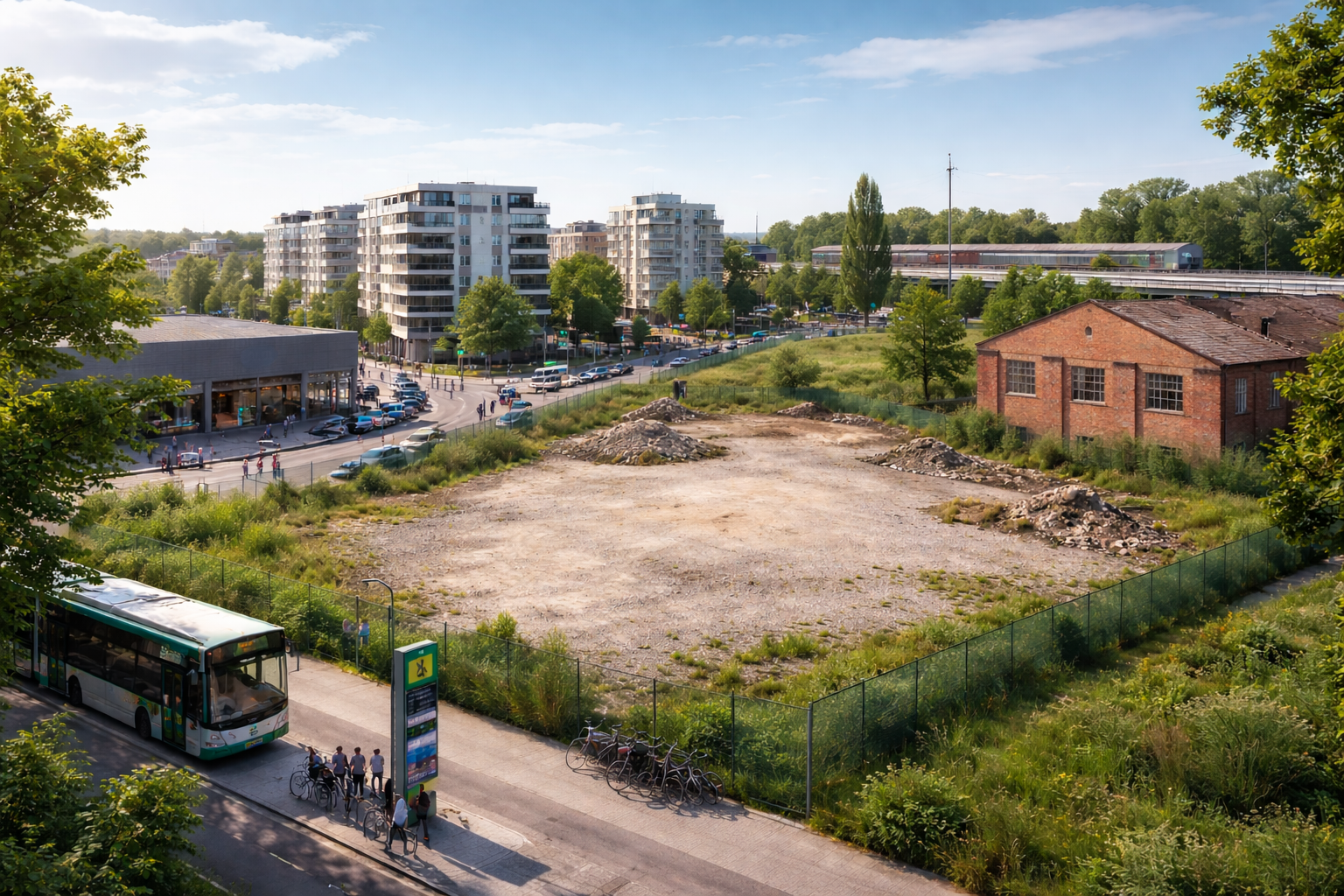 Baufeld in städtischer Lage mit ÖPNV, Parkplätzen, Einzelhandel und Altbestand zur Prüfung einer Gesundheitsimmobilie