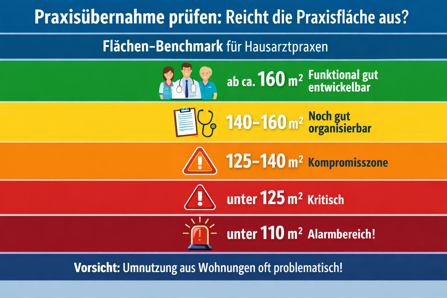Praxisübernahme prüfen – Flächen Benchmark für Hausarztpraxen mit m² Bewertung