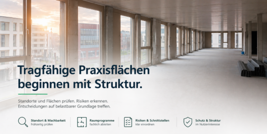 Machbarkeit medizinischer Flächen anhand einer leerstehenden Büroetage im Rohbauzustand mit offener Flächenstruktur