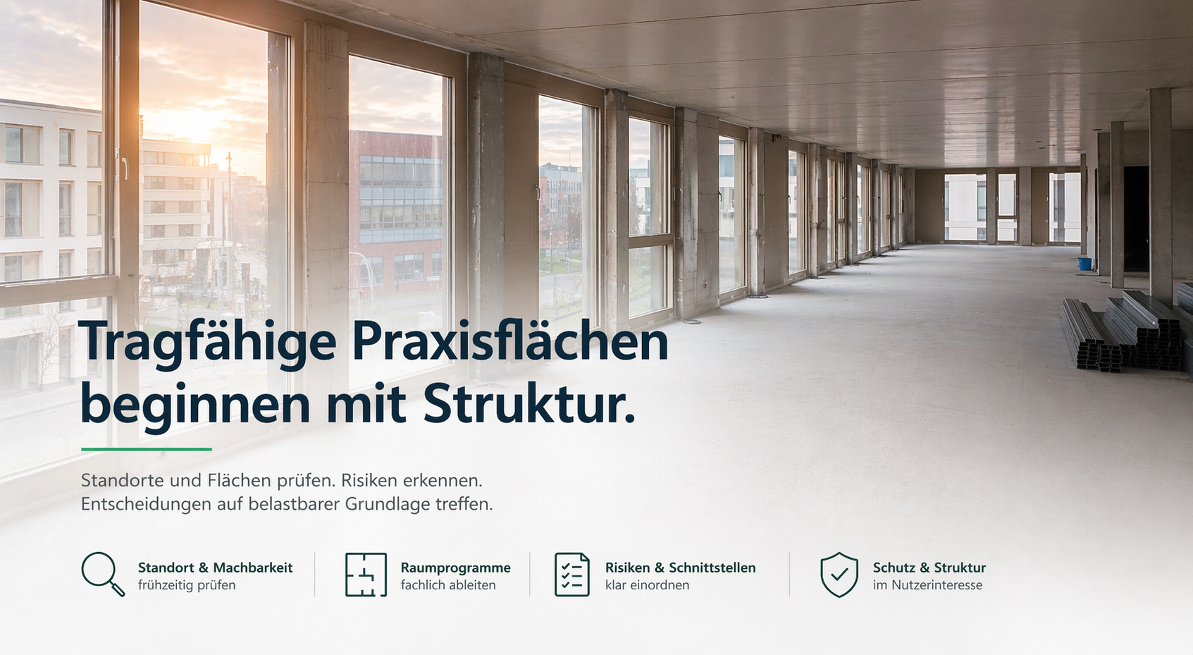 Machbarkeit medizinischer Flächen anhand einer leerstehenden Büroetage im Rohbauzustand mit offener Flächenstruktur